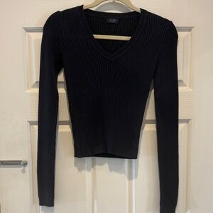 Brandy Melville John Galt Navy V-Neck ribbed Sweater